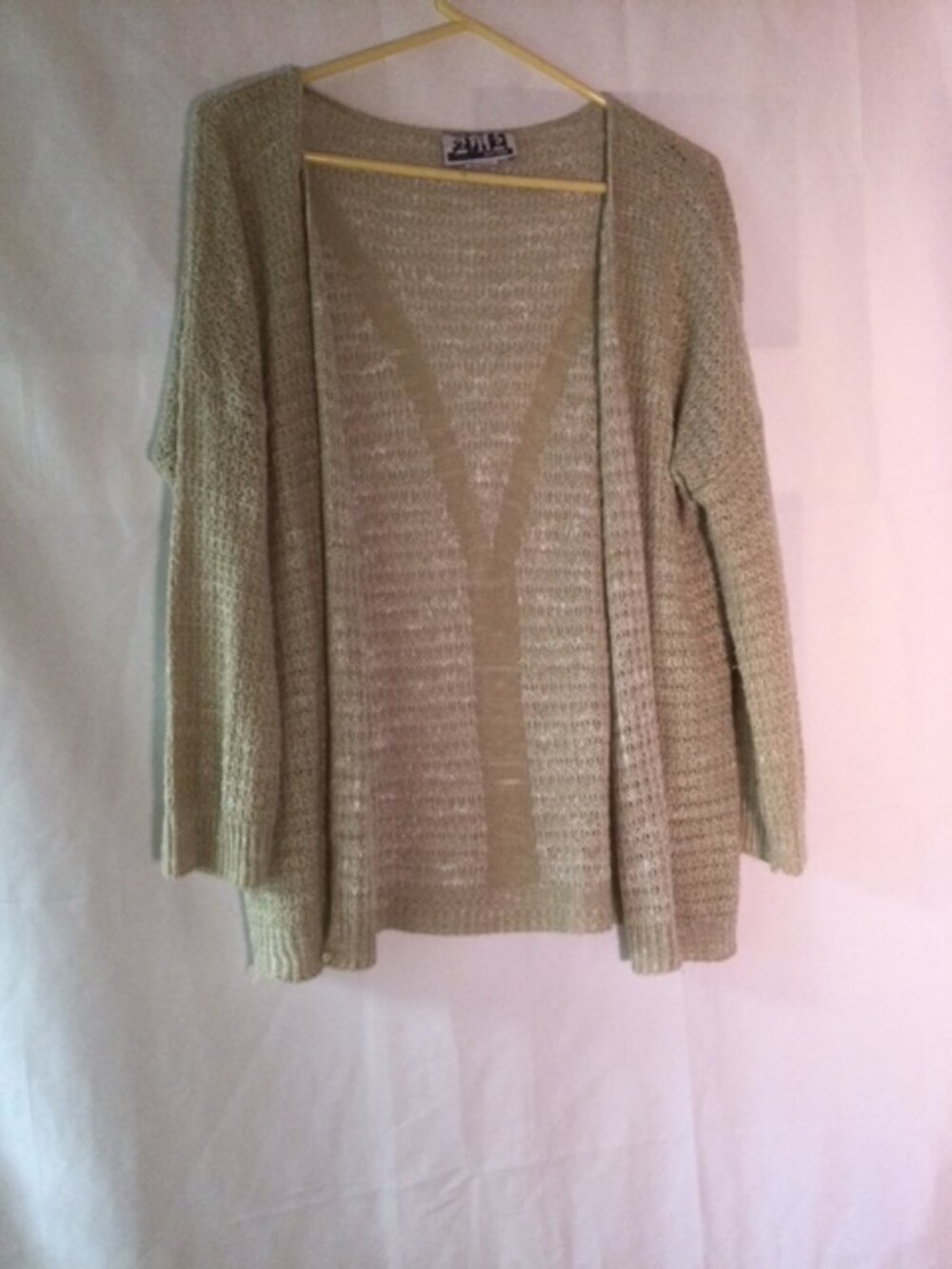 212 New York Open Knit Cardigan Large Beige Open Front Sweater Made in USA